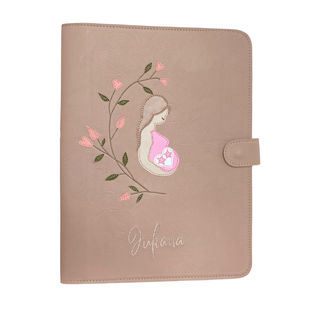 Pasta Gestante Personalizado com Tema e Nome Bege Nude - Lili Bag